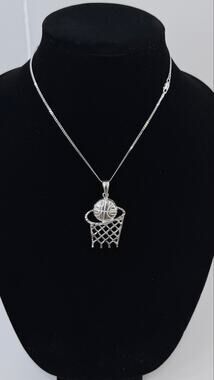 Basketball Hoop Pendant 2mm Curb Chain Necklace